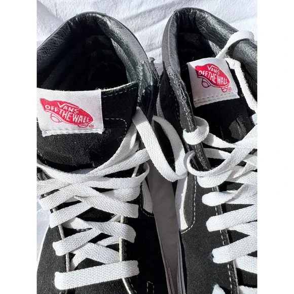 Vans SK8 HI Black Suede White Stitch High Top Skate Shoes Men 7 Women 8.5 - Picture 7 of 9